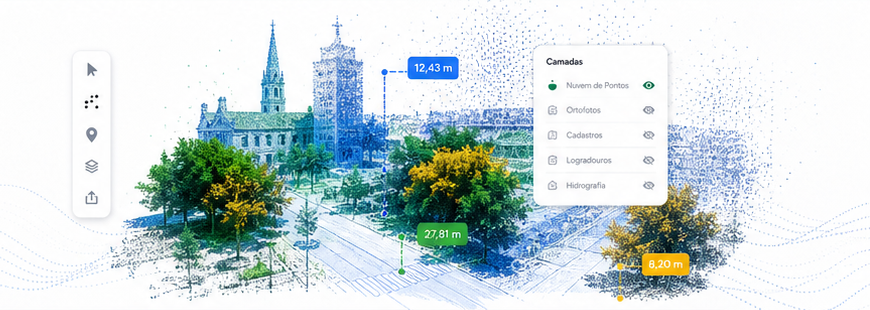 Plataforma ATLAS com nuvem de pontos LiDAR e camadas territoriais